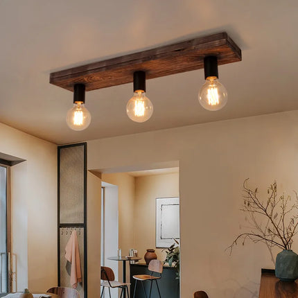 Lustre vintage créatif en bois massif pour salon et restaurant — LZ4X9P