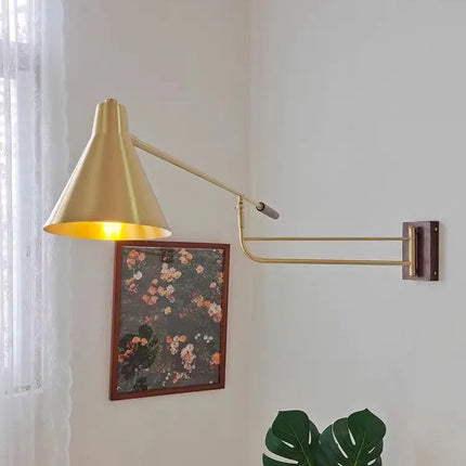 Applique murale télescopique en laiton et noyer style nordique — LZ4Q7M9