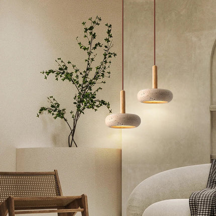 Lustre LED en travertin avec suspension en pierre naturelle — LZ4T9XJ