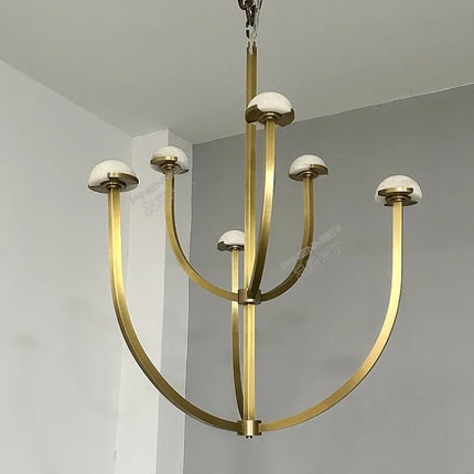 Lustre en marbre naturel espagnol avec LED et finition cuivre style rétro — LZ4X9T1