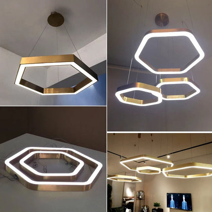 Lustre suspension hexagonal moderne en acier inoxydable — LZ4X9T