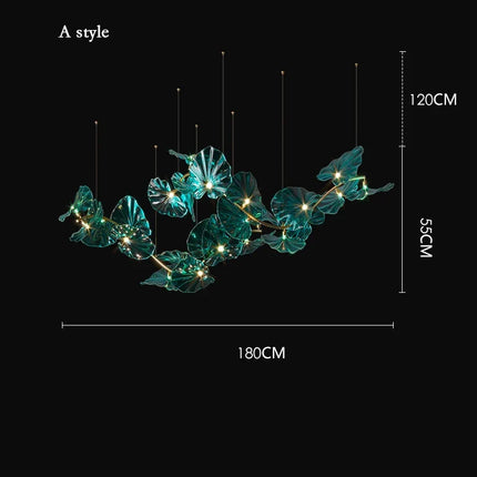 Lustre suspendu artistique à feuilles de verre LED pour hôtel — LZ4T9X