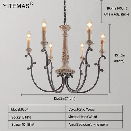 Lustre en bois style vintage 4 et 6 lumières pour salon et entrée — LZQ7D2