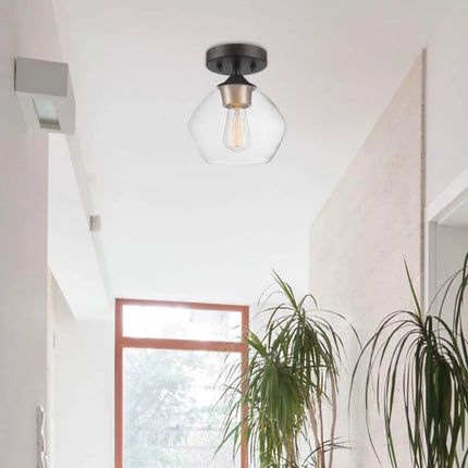 Plafonnier décoratif américain en verre transparent et métal noir — LZ4X9P