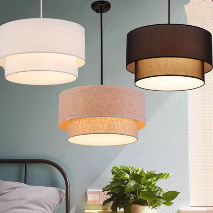 Suspension avec abat-jour en tissu lin style pastoral moderne — LZ4X9JQ