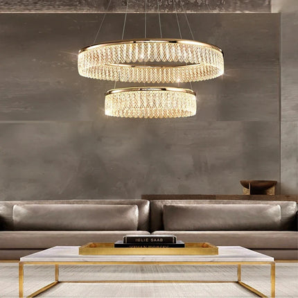 Lustre LED en cristal à anneaux multiples et formes losange et rond — LZ4X9P2