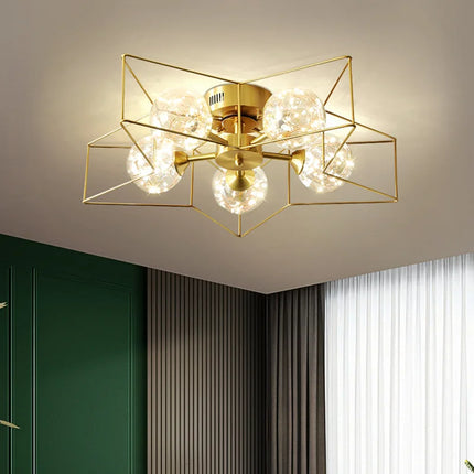 Lustre minimaliste en cuivre avec abat-jour étoile LED — LZ4X9T2
