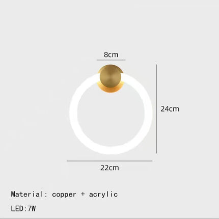 Applique murale LED moderne en laiton avec anneau acrylique et 3 couleurs dimmables — LZ4X9T