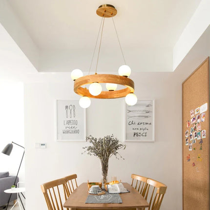 Suspension ronde en bois style nordique pour salon et salle à manger — LZ4X9P