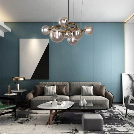Lustre suspension nordique en verre fumé et doré pour intérieur moderne — LZ4X9P