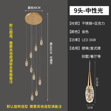 Lustre rotatif en cristal pour escalier duplex moderne de luxe — LZ4X9P2Q