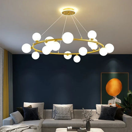Lustre suspension moderne en verre mat avec anneau noir et fil réglable — LZ4X9P2