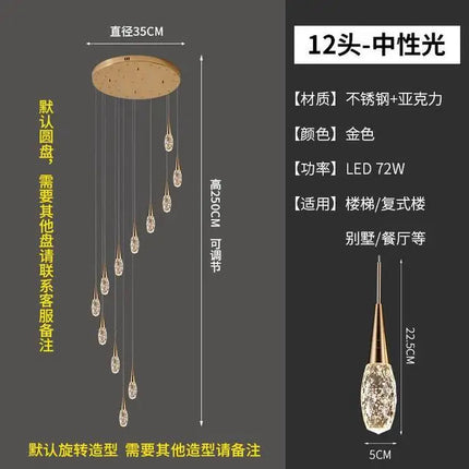 Lustre rotatif en cristal pour escalier duplex moderne de luxe — LZ4X9P2Q