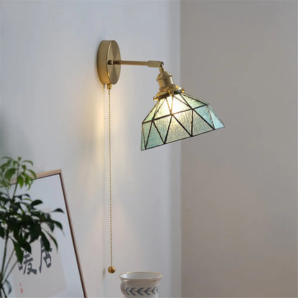 Applique murale LED nordique avec abat-jour verre et cuivre, interrupteur intégré — LZ4X9Q7