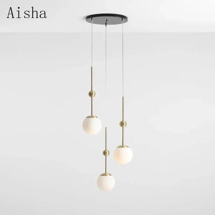 Lustre design moderne en verre doré à trois têtes — LZ4X9M