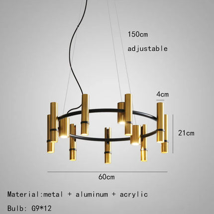 Lustre en métal doré avec anneau noir réglable pour suspension — LZ4X9J