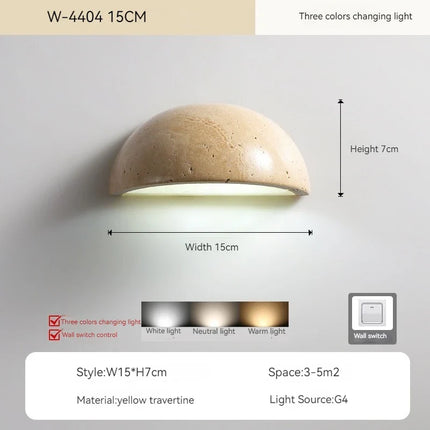 Applique murale LED semi-circulaire en travertin naturel rétro — LZ4X9M2