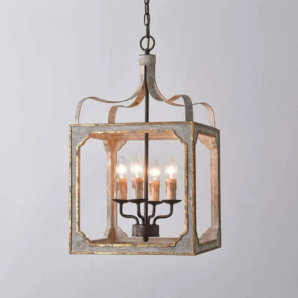 Lustre rétro en bois massif style campagne franco-américain — LZ4X7Q2