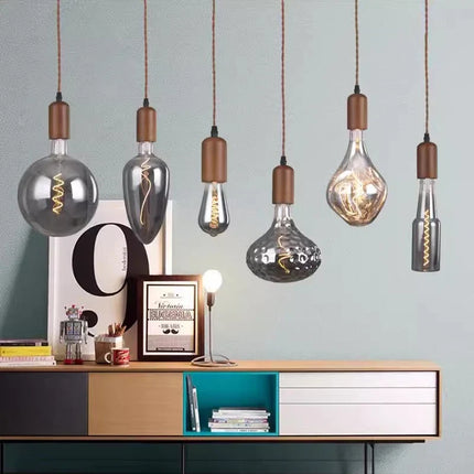 Lustre rétro en verre d'art avec bois massif pour intérieur — LZ4X9P