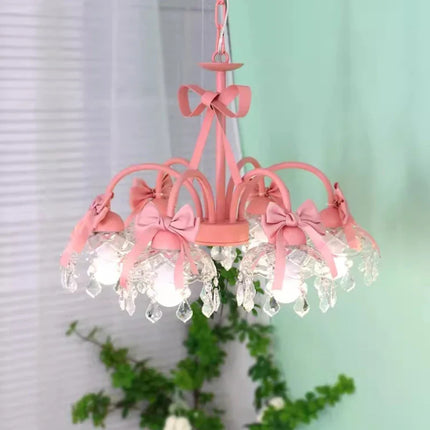 Lustre pour chambre enfant avec nœud rose en cristal — LZ4X9B