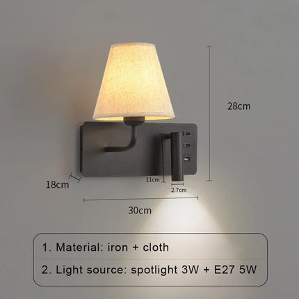 Applique murale LED nordique moderne avec interrupteur USB pour hôtel — LZ4X9P2