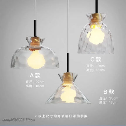 Suspension LED japonaise en bois et verre décoratif — LZ4X9P2