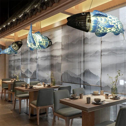 Suspension en bois design poisson style chinois pour restaurant — LZ4X9M