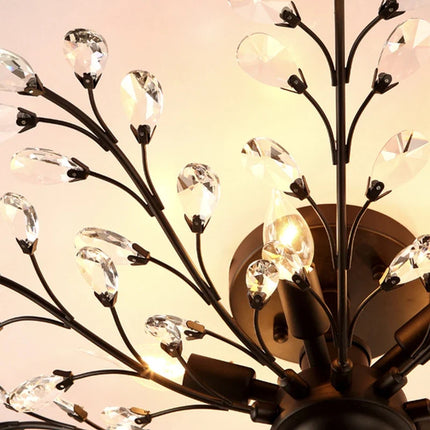Lustre vintage noir en métal avec suspensions en cristal pour intérieur moderne — LZ4X9P2