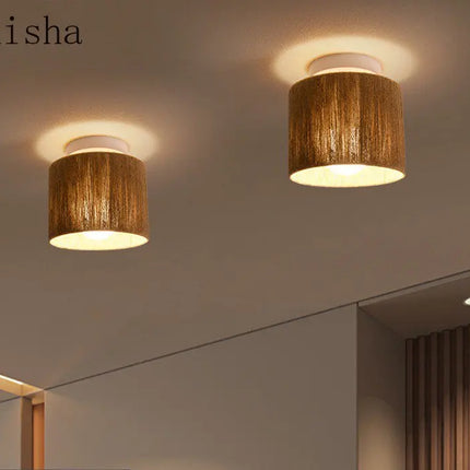 Plafonnier suspension en corde de chanvre style japonais rétro pour intérieur chaleureux — LZ4XJ9
