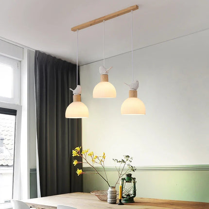 Lustre suspendu LED en bois avec abat-jour en verre blanc — LZ4P9XJ2