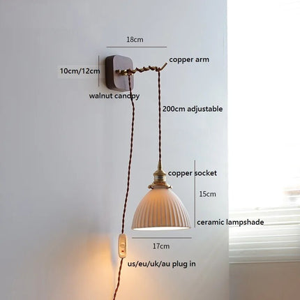 Applique murale LED moderne en noyer et cuivre avec prise — LZ4X9P