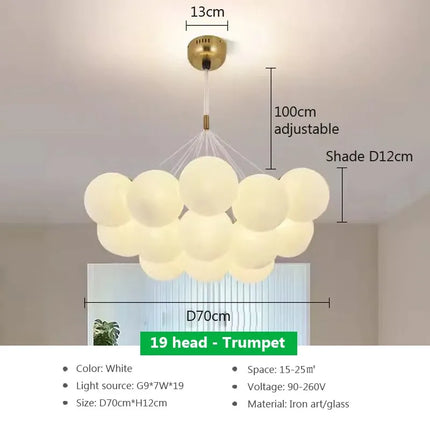 Lustre suspension moderne à boules blanches LED pour salon et salle à manger — LZ4X9Q
