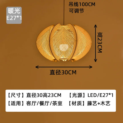 Lustre suspension bois et corde chanvre style rétro pour restaurant et bar E27 — LZ4X9P2