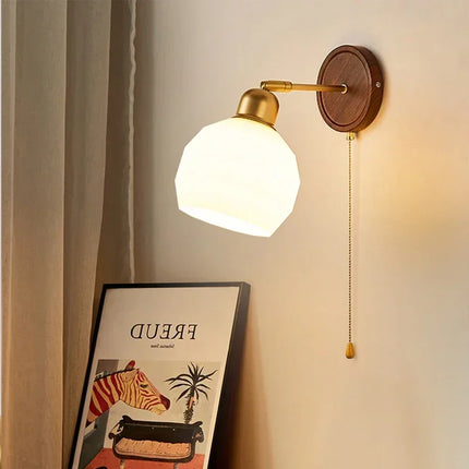 Applique murale nordique en verre avec interrupteur en bois décoratif — LZ4X9Q2