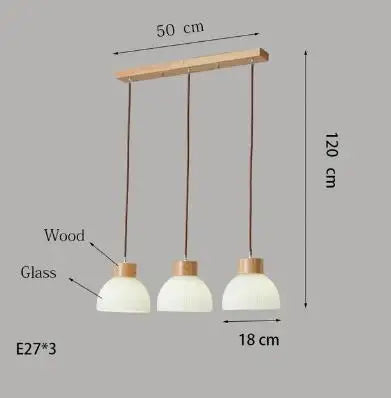 Suspension en verre blanc style japonais avec bois pour salon et salle à manger — LZ4X9T1