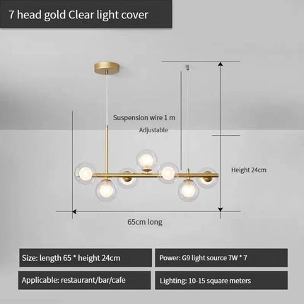 lustre long moderne en boule de verre abat-jour suspendu décoration led