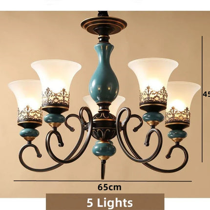 Lustre vintage en céramique avec abat-jour en verre classique — LZ4P9X