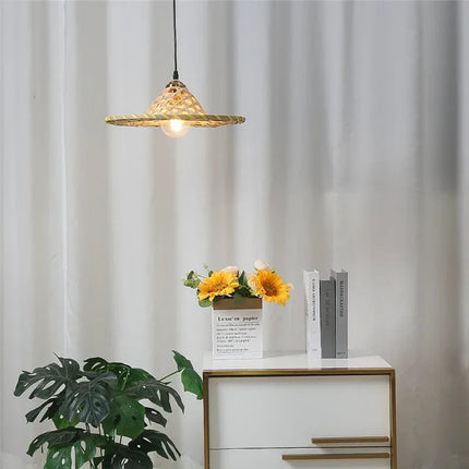 Lustre LED artisanal en bambou naturel style chinois — LZ4X9P