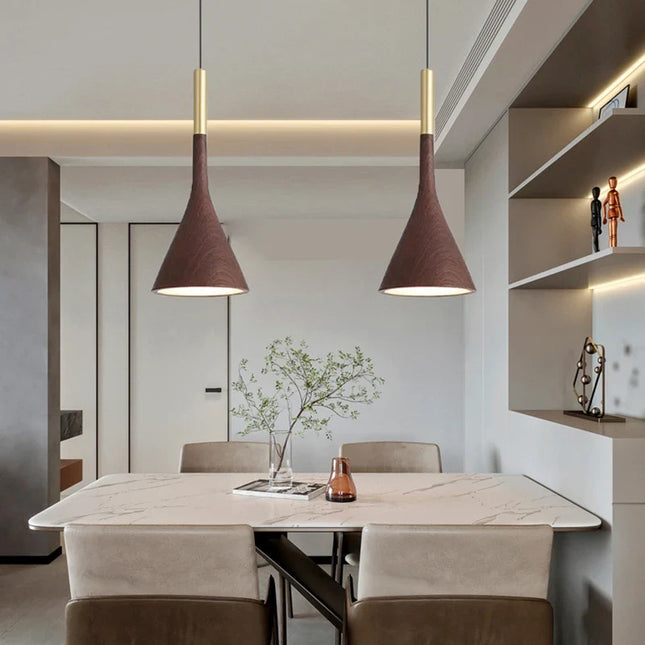suspension moderne en métal imitation bois avec cordon réglable