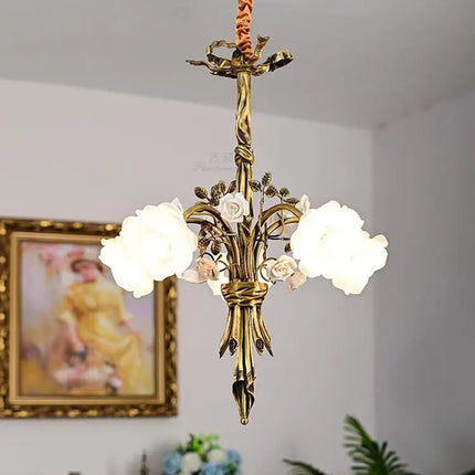 Lustre LED cuivre avec verre rose style classique européen — LZ4X9T1