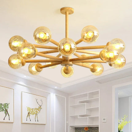 Lustre moderne en bois avec abat-jour en verre pour intérieur — LZ4X9P