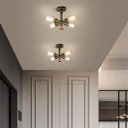 Plafonnier industriel rétro à 4 lumières en tuyaux décoratifs — LZ4X9J