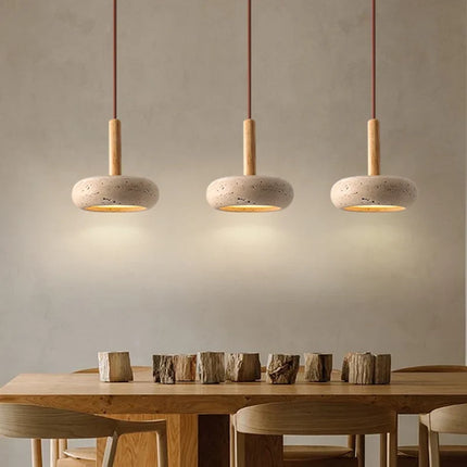 Lustre LED en travertin avec suspension en pierre naturelle — LZ4T9XJ