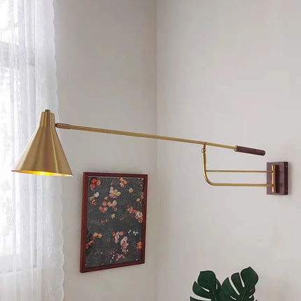 Applique murale télescopique en laiton et noyer style nordique — LZ4Q7M9