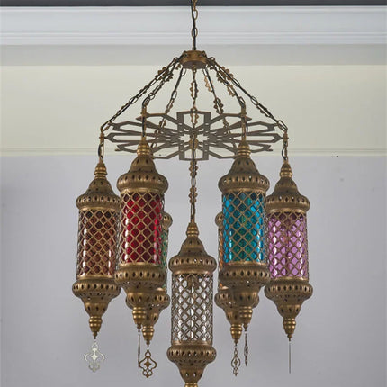 Lustre industriel rétro en fer avec verre coloré pour établissements asiatiques — LZ7XQ2