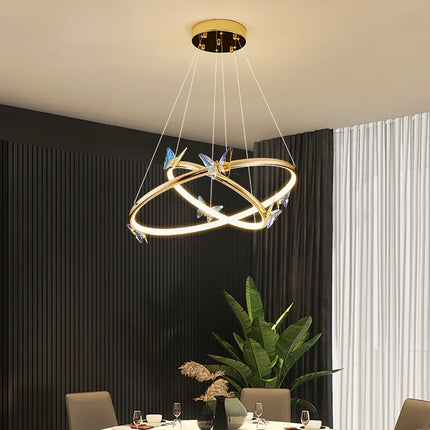 Suspension LED anneau doré avec papillon pour déco loft et restaurant — LZ4X9T