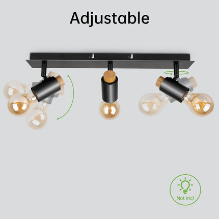 Plafonnier spot rotatif noir avec bois pour ampoule E27 — LZ4X9P
