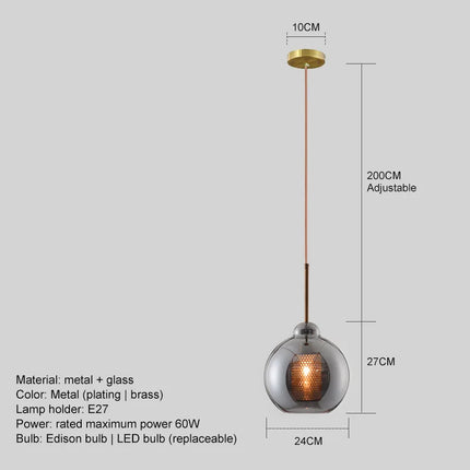 Suspension nordique avec abat-jour boule en verre pour salle à manger et chambre — LZ4X9T2