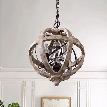 Lustre en bois style campagne américaine avec cristaux décoratifs — LZ4X9P