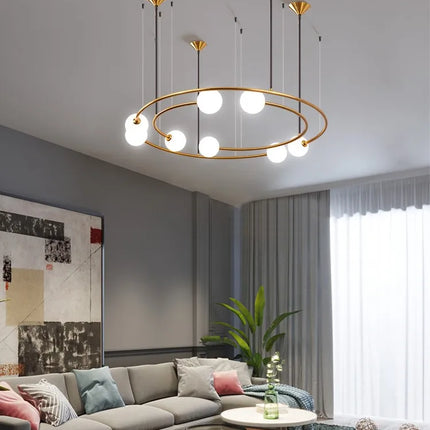 Lustre moderne créatif en verre LED forme planète orbitale — LZ4X9Q